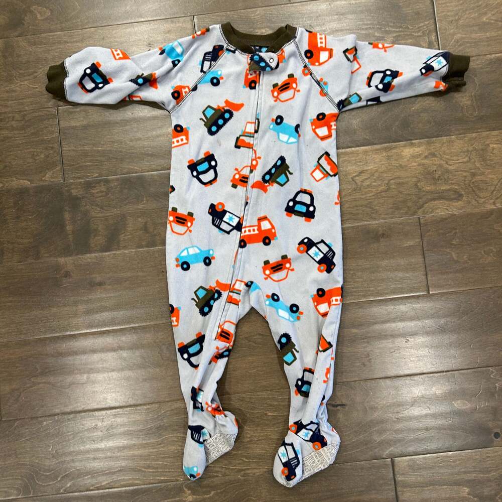 Child of Mine by Cater's Gray Car Print Footed Sleeper Pjs with Zipper 18M